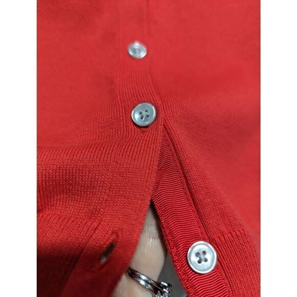 Lands End Women's M V-Neck Orange Button Front Pima 100% Cotton Cardigan - Picture 3 of 6